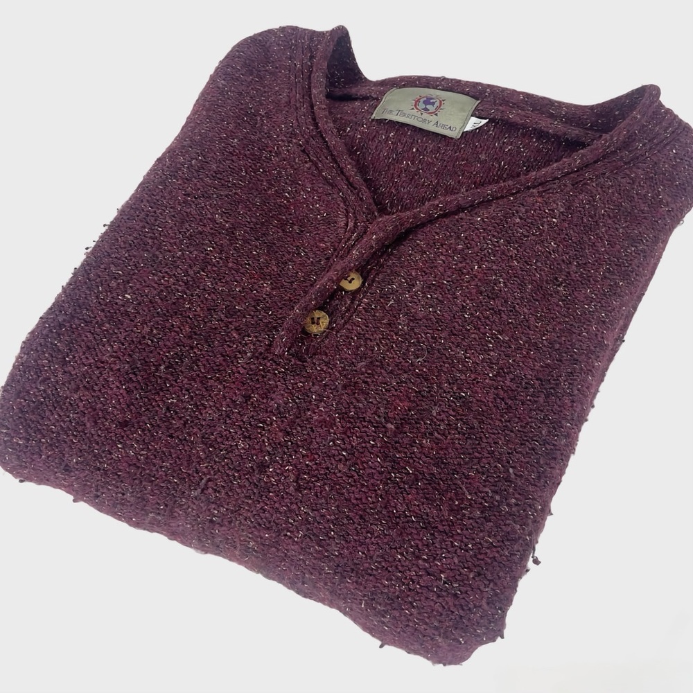 The Territory Ahead Burgundy Henley Style Sweater - Picture 3 of 6